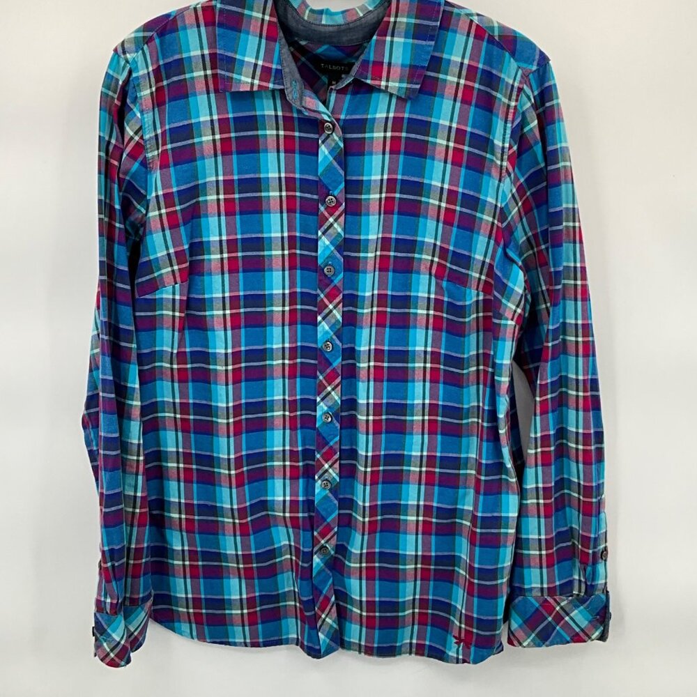 Talbots Women's Medium Plaid Button-Down‎ Shirt